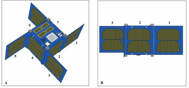 4. PROPOSED DESIGN Additional solar panels are proposed for KufaSat. It has four expandable panels for additional sixteen solar cells. Two solar cells are mounted on each side of expandable panel.