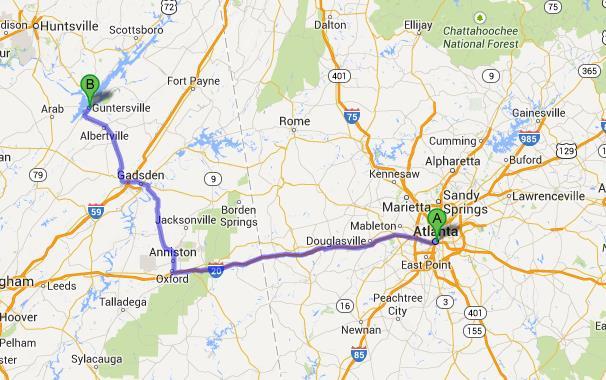 Map to Guntersville, AL: From Atlanta to Guntersville: 155 miles From Warner Robbins to Guntersville: 250 miles From Birmingham to Guntersville: 70 miles -- Champs Auto Service in Kennesaw ask us if