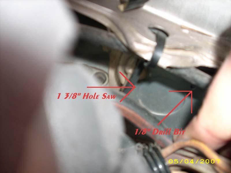 The screw hole is 1/8" Here's the location of the