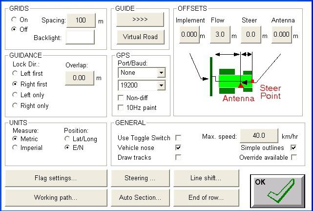 End of Row Figure 5-13. General Setup screen Figure 5-14. End of Row window Access the General Setup screen (figure 5-13) from the Main screen in the X20 Guidance software.
