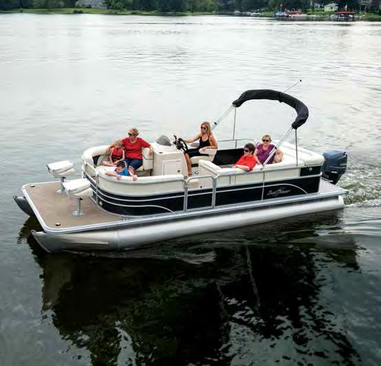 STANDARD FEATURES Extended Bow Platform Lifetime +6 Warranty Fiberglass Console with ABS Construction, Windscreen, Tach, Fuel Gauges, Plus Cooler Storage AM/FM Stereo with Two Elevated Speakers and