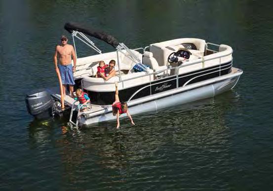 STANDARD FEATURES Maximized Seating Capacity Lifetime +6 Warranty Fiberglass Console with ABS Construction, Windscreen, Tach, Fuel Gauges, Plus Cooler Storage AM/FM Stereo with J-Port 32 ml Ultimate