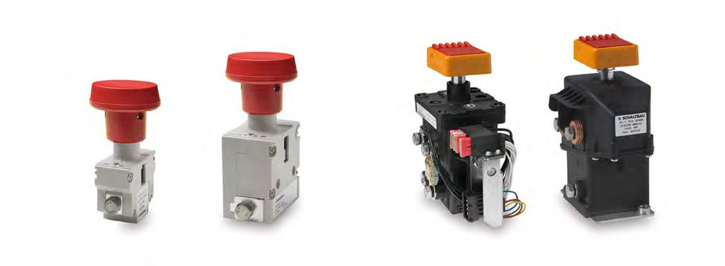 Emergency disconnect switches, combi contactors Emergency disconnect switches for up to 100 V S132, S134 Series Combi contactors for battery voltages C130 Series Manually operated emergency