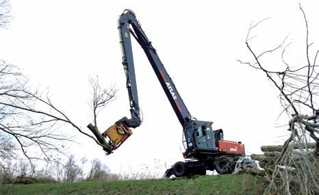 lifting capacity; with 2 outriggers and dozer blade for yard cleaning and high log stacking.