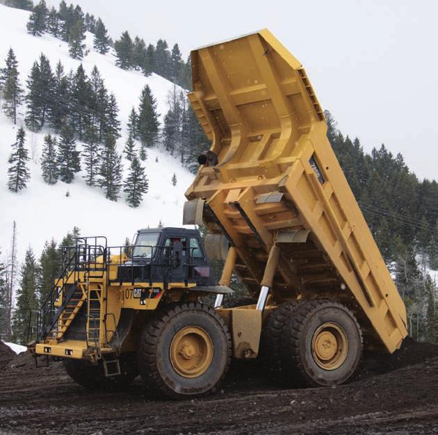 Caterpillar offers a variety of application specific body options that yield a payload ranging from 131 to 143 metric tons (144 to 157 tons).