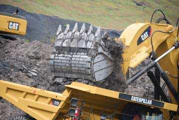 Cat hydraulic shovels are matched with Cat mining trucks to maximize volume of material moved at the