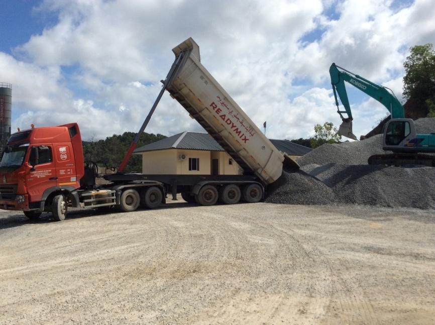 Aggregates are unloaded to stockpile and
