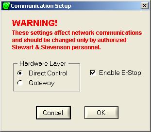 The operator can access this window by selecting the Network tab then, Communication Setup.