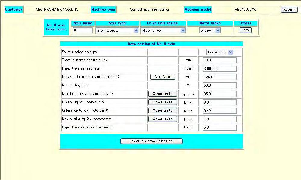 2-1-9 Setting data of Input Spec. [Motor-axis converted value] When you input axis data from this screen, you should use motor-axis converted values.