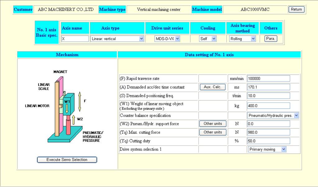 2-1-11 Setting linear vertical axis data [Counter balance specifications] No counter balance Unbalance force is