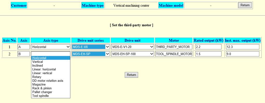 5-2 Setting Data for Selecting Power Supply Set data in each axis and return to the machine listing screen and the