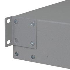 The rack mounting brackets can be attached to the chassis using two different hole patterns, depending on the mounting requirement.
