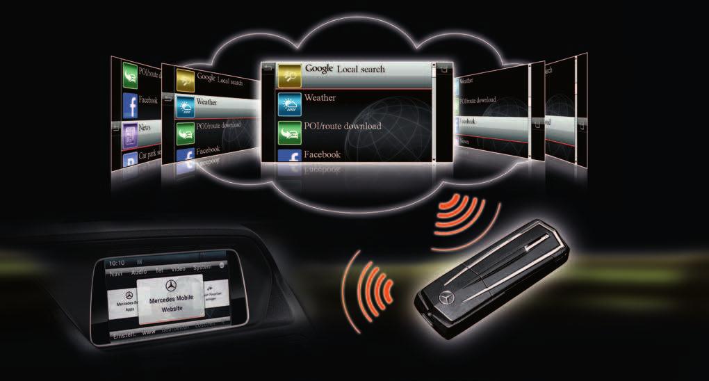 The telephone module with integrated UMTS module and a direct connection to the vehicle aerial ensures that COMAND Online has a fast, stable and reliable internet connection.