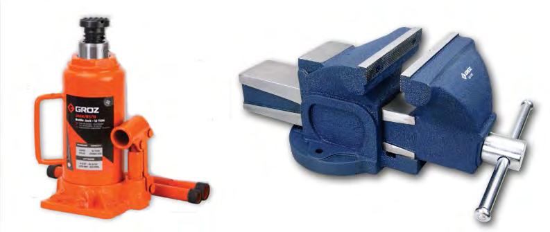 15 HAND TOOLS & EQUIPMENT Hydraulic Jacks Bench Vices GROZ Hydraulic Bottle Jacks are ideal for every mechanic and have a rugged construction.