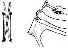 CAUTION Hold the steering stem lower bracket by hand to prevent from falling. Remove the upper and lower bearing.