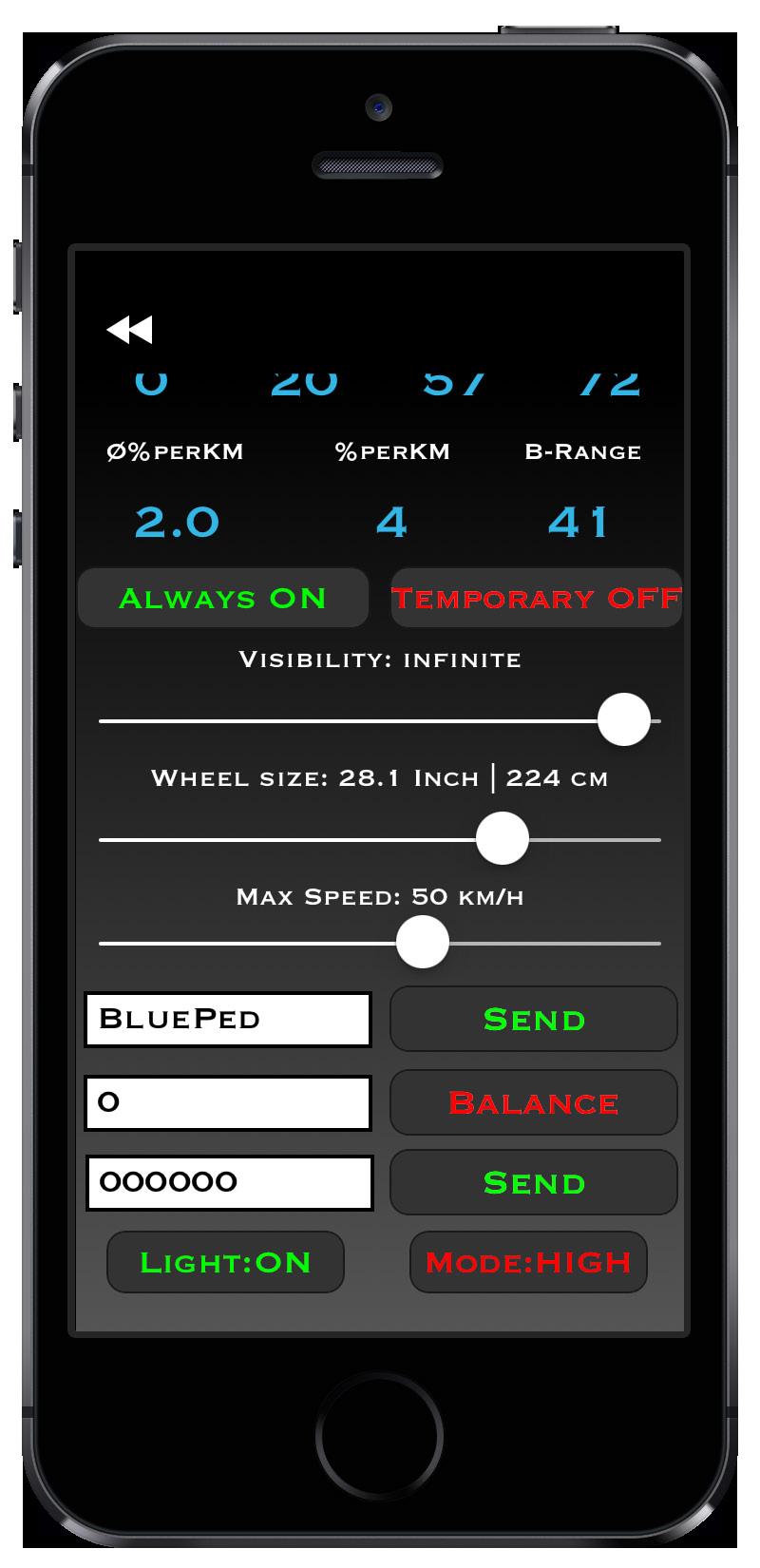 Visibility: Can be set to values between 0 and 240 seconds or infinite. If visibility is set to 0, the app will no longer be able to find the module after disconnecting or restarting the E-Bike.