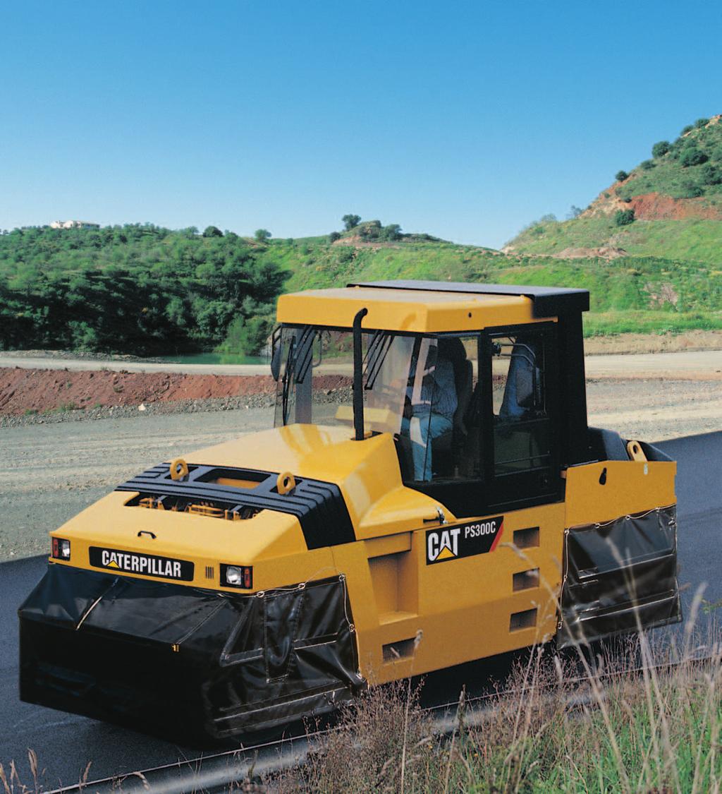 PS300C PF300C Pneumatic Tire Compactors Stage II Compliant Cat 3054C Turbocharged Diesel Engine Gross power Maximum operating weight with Cab and ROPS