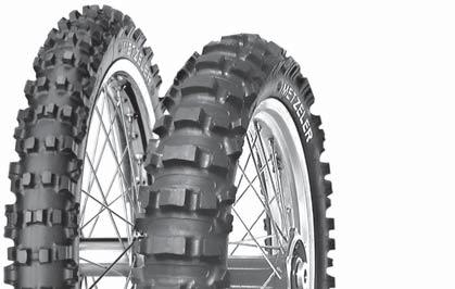 Special tire with optimized classic block design for medium hard to rocky ground - Solid blocks in an intersected arrangement for excellent grip on dry, medium hard ground, wide block spacing for an