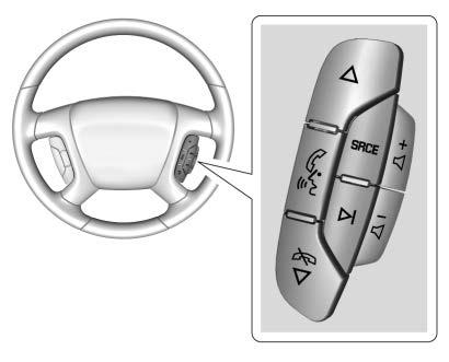 90 Instruments and Controls Do not adjust the steering wheel while driving. Steering Wheel Controls If equipped, some audio controls can be adjusted at the steering wheel.