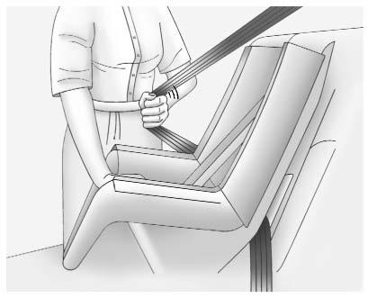100 Seats and Restraints 5. Pull the shoulder belt all the way out of the retractor to set the lock. When the retractor lock is set, the belt can be tightened but not pulled out of the retractor. 6.