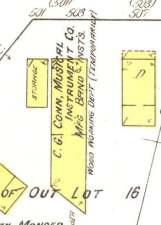 At the time of the 1910 Sanborn map, after the fire, Conn is in three temporary locations. #200 N.