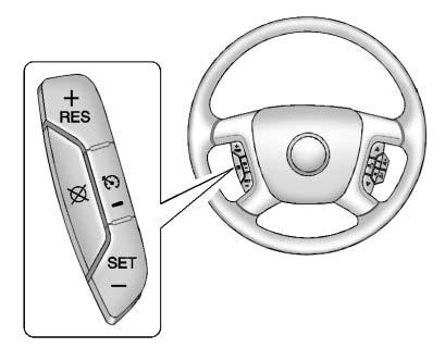 Driving and Operating 9-35 The cruise control buttons are located on left side of the steering wheel. T (On/Off): Press to turn cruise control on and off.