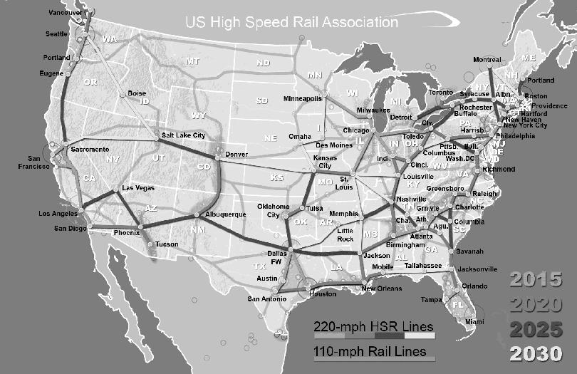 The US is currently planning out their HSR network and have plans for 1,139 km of HSR sometime in the future (UIC, 2013).