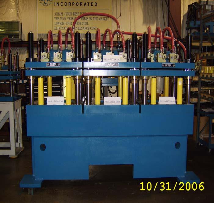 3 X ATP35-0103 3 x 35 Ton Presses on a Common Base Each Press Bed is 36 x 36 Total Press System Weight is