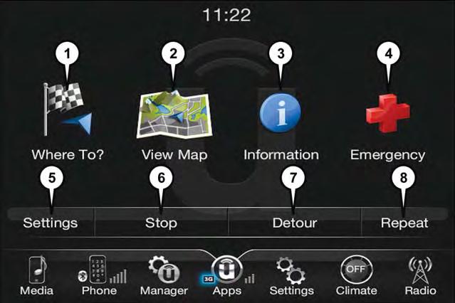 ELECTRONICS NAVIGATION Press the Nav button on the touchscreen in the menu bar to access the Navigation system. Changing The Navigation Voice Prompt Volume 1.
