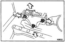 ADJUST HOOD IN FORWARD / REARWARD AND LEFT/RIGHT DIRECTIONS Adjust the hood by loosening the hood side hinge bolts.