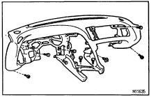 Never disassemble the front passenger airbag assembly. 6. REMOVE THESE PARTS (a) Parking brake lever (2 bolts) (b) Side defroster No.