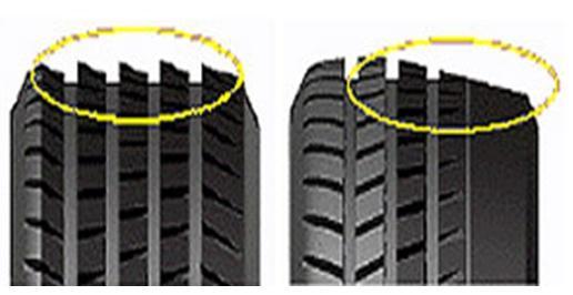 53. The direction of feather edge or saw tooth tire wear