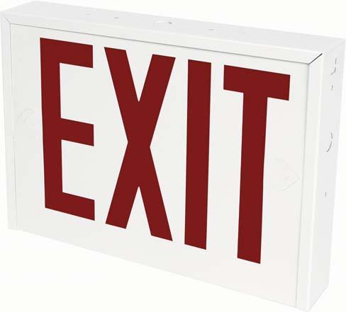 Rival - Steel Exit Signs Heavy Duty 20 Gauge Steel Housing with Canopy White Powder Coat Finish Dual Voltage Input 20/277 VAC, 60 Hz Long-Life, Energy Efficient LEDs Sealed Nickel Cadmium Batteries
