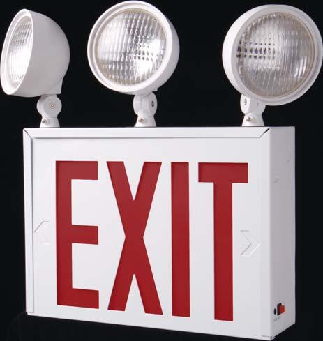 Rival - Steel Combo (Exit Sign & Emergency Light) Heavy Duty 20 Gauge Steel Housing White Powder Coat Finish Dual Voltage Input 20/277 VAC, 60 Hz Long Life, Energy Efficient LEDs (Exit) Three