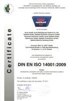 The Environmental management System in accordance with DIN EN ISO 14001 effectively helps Optibelt to continuously improve the company s environmental performance and permanently prevent adverse
