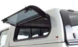 Curved frameless rear door Dual sliding side windows Features and