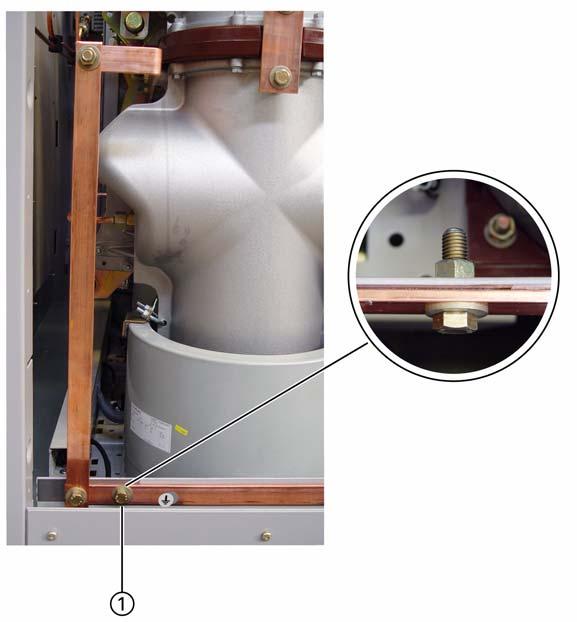 Installation a Earthing bolt (earthing point) Fig. 45: Earthing bolt of earthing busbar, example: right end panel Mount an earthing cable or an earthing bar on the earthing bolt.