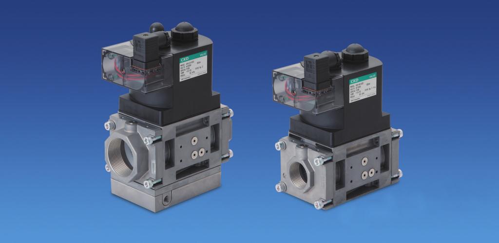 GHV Series 3-in-1 package (solenoid valve + governor + solenoid valve) realizes compact piping in double shutoff application.