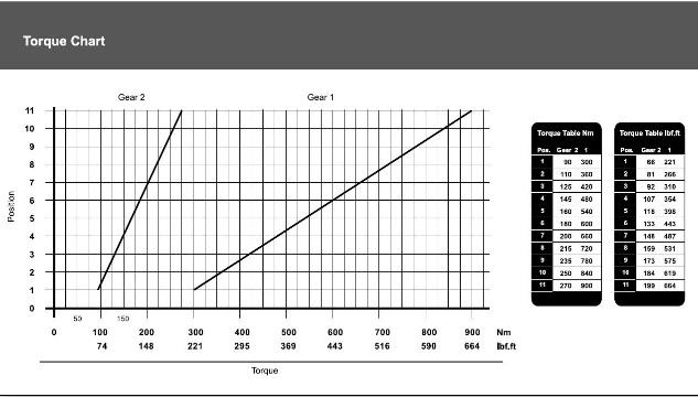 on the tool or according to the standard torque chart included.