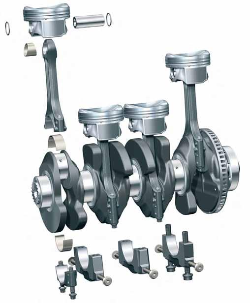 Engine Mechanicals Crankshaft The five main bearing crankshaft is made of forged steel and induction hardened. Optimal balancing is achieved by using eight counterweights.