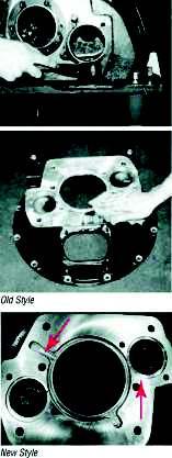 10. Remove the gasket and clean all mounting surfaces of gasket material. a. Without oil tube channel (Old style) b.