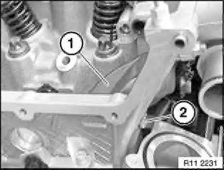 Replace sealing washer for screw (2). Screw down sliding rail (1) with screw (2).