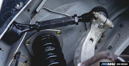 Up front, we used SPC s Adjustable front upper control arms, which can also be used on the G35, 350Z and 370Z.