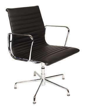 Back Ribbed boardroom chair in black leather/ chrome base and arms Seat