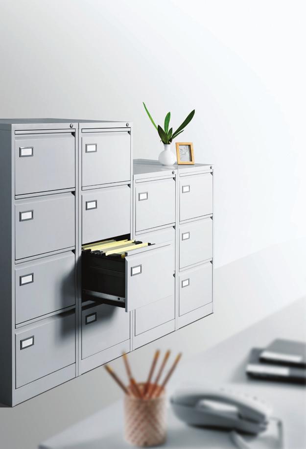 08 09 VERTICA FIING CABINETS A REIABE CASSIC THAT AWAYS DEIVERS Sturdy in design, Eurosteel s fastener-free vertical filing cabinets offers more linear meters of filing space per drawer.