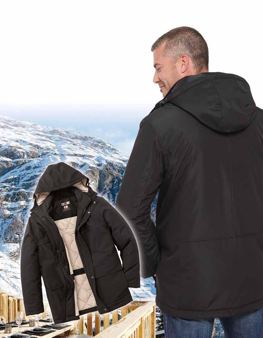 Executive Parka Enjoy the executive parka at work and at play. Bonded waterproof breathable polyester outer shell, fully lined with polyester insulation. Inside and outside fly front.