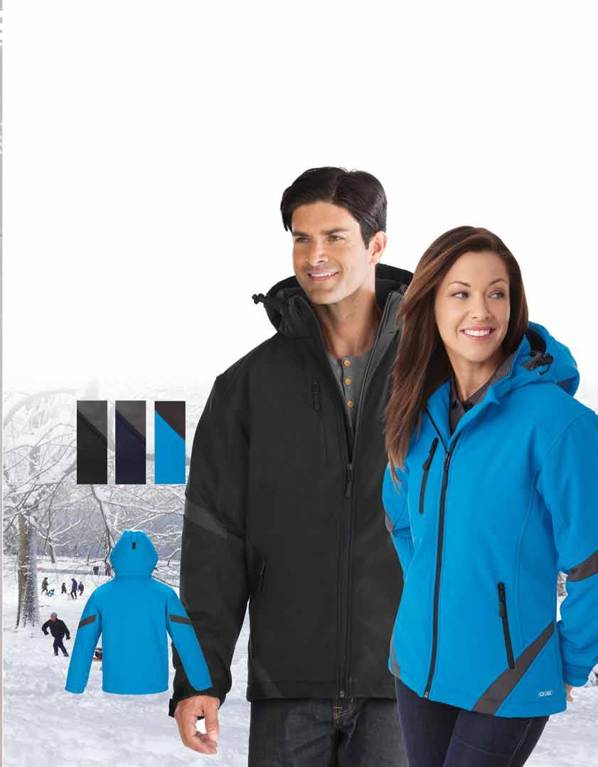 Insulated Soft Shell Jacket with detachable hood Polyester/Spandex 3-layer bonded softshell. Full body thermal quilted insulation in CX2 printed lining. Detachable thermal lined hood.