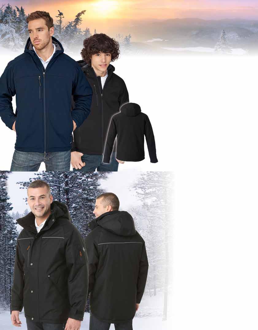 Insulated Hooded Soft Shell Jacket Polyester / Spandex outershell bonded to microfleece which has water repellent and breathable properties.