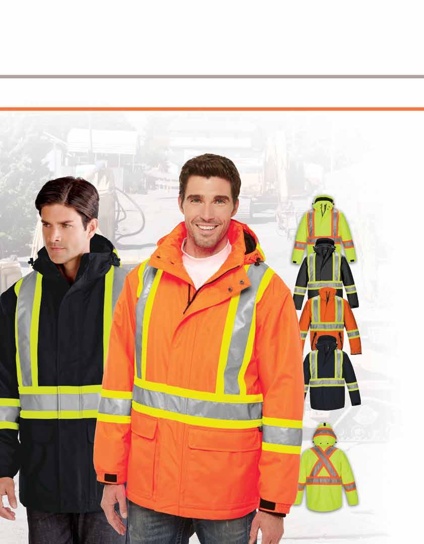 HI-VIS INSULATED POLYESTER CANVAS WORKWEAR Colours: BLACK : CSA Z96-02 Class 1 Level 2 NAVY : CSA Z96-02 Class 1 Level 2 * Navy available October 2014 Parka L01250 4 band with reflective and