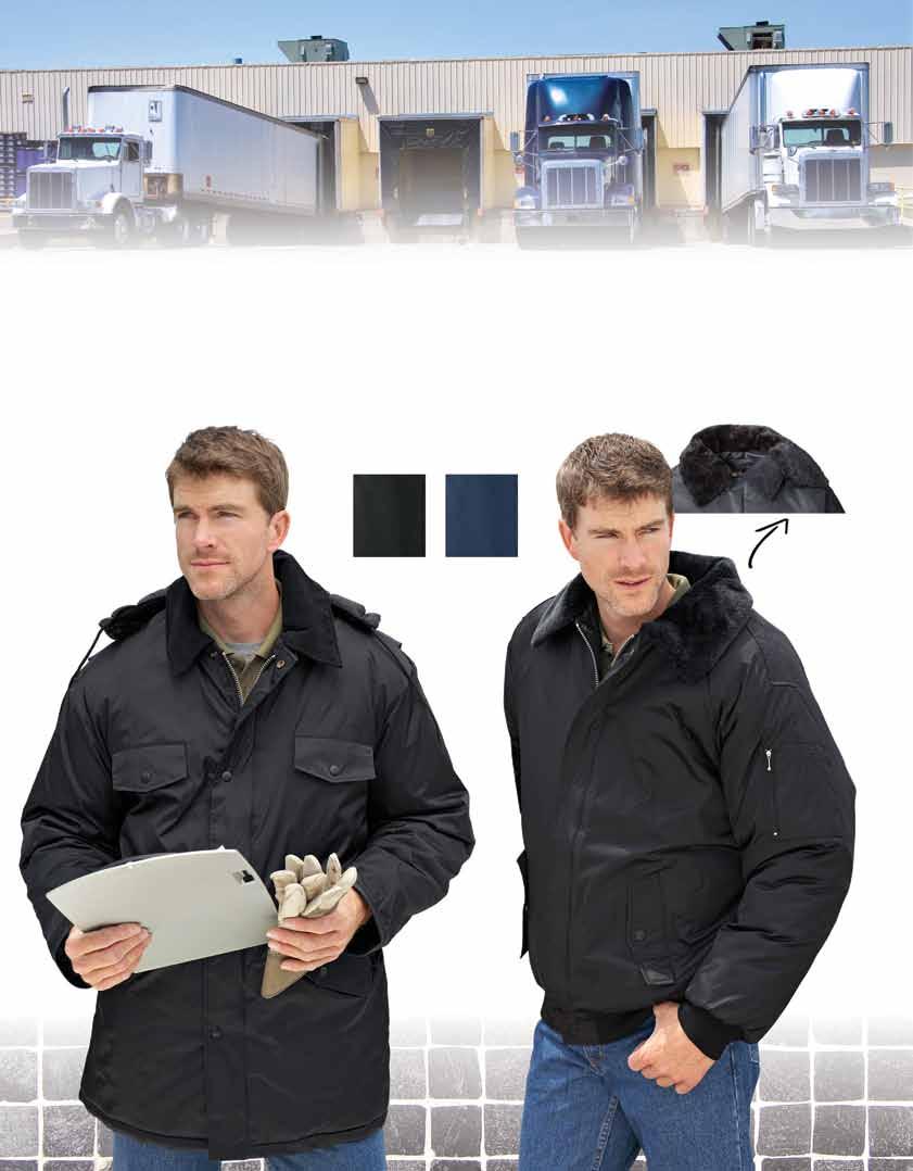 Utility Parka Polyurethane coated nylon twill outer shell. 8 oz. thermal insulation in body and 6 oz. in sleeves. Detachable zip-off hood and corduroy collar. Four pockets with flap closures.